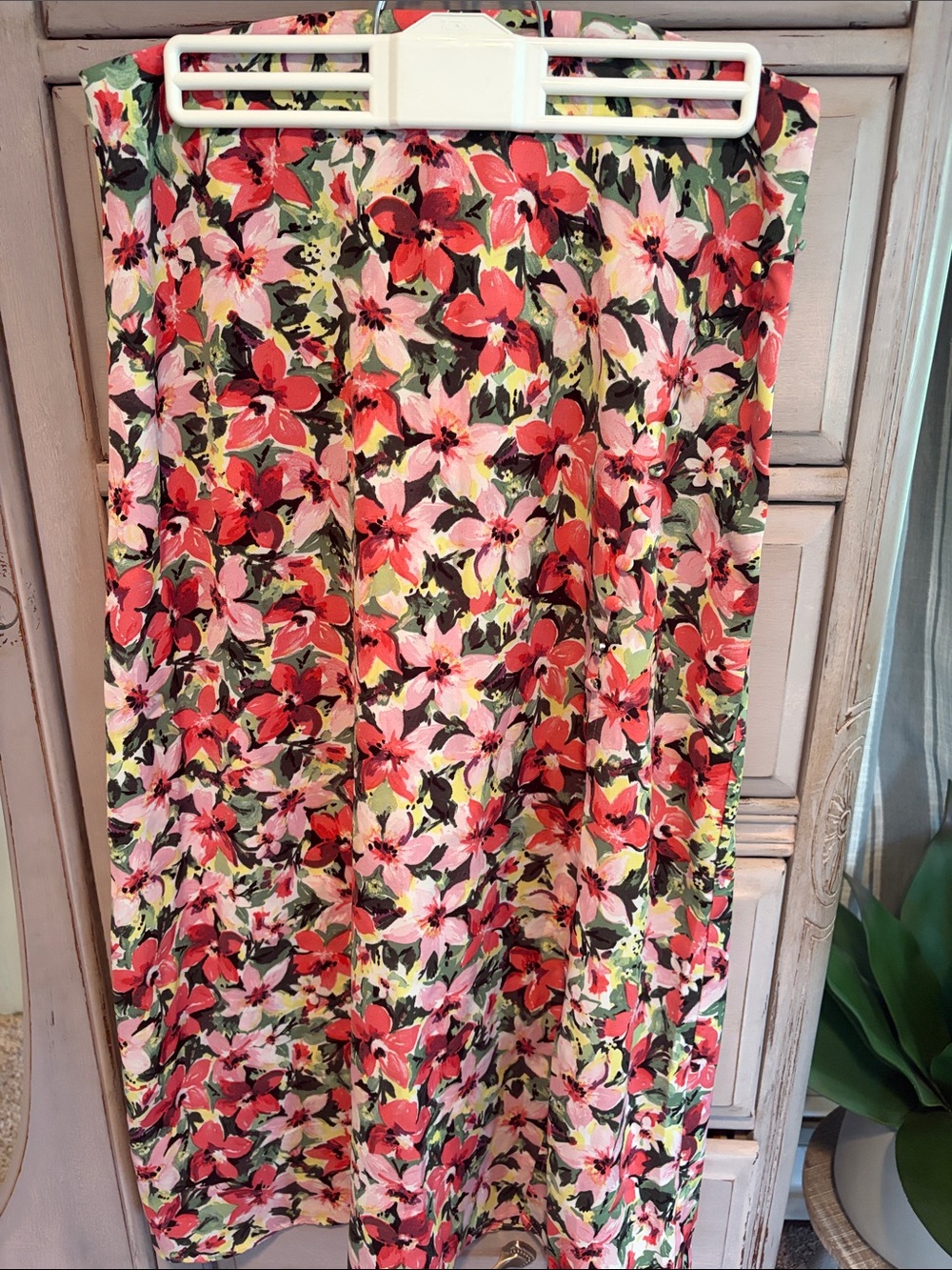 Lulu's Pink and Red Floral Midi Skirt